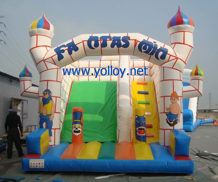 Fantastic white and blue castle inflatable slide