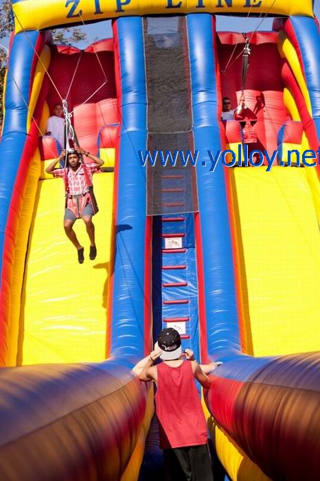 Yellow red and blue classic mobile zip line inflatable