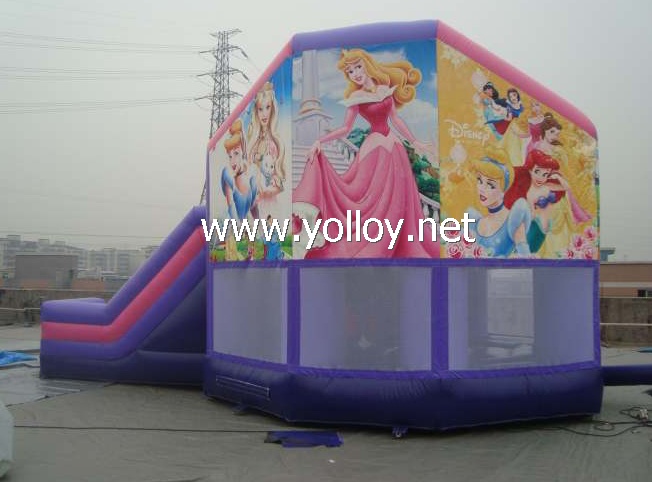 disney purple princess bouncing castles with slide