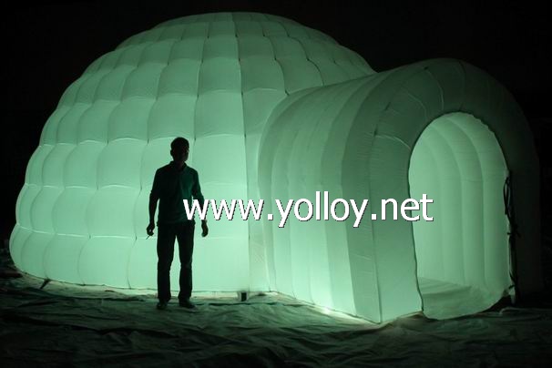 Outdoor inflatable igloo dome tent with LED lighting