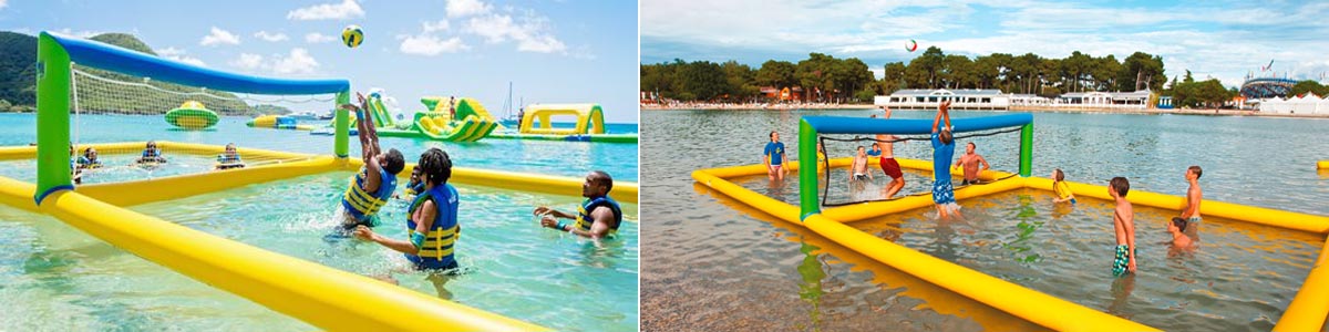 Floating inflatable volleyball court