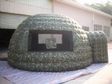 Dome Size : 5m diamter, 
Door Size: 1.2m x 2m
Color: Camouflage
Material: PVC tarpaulins