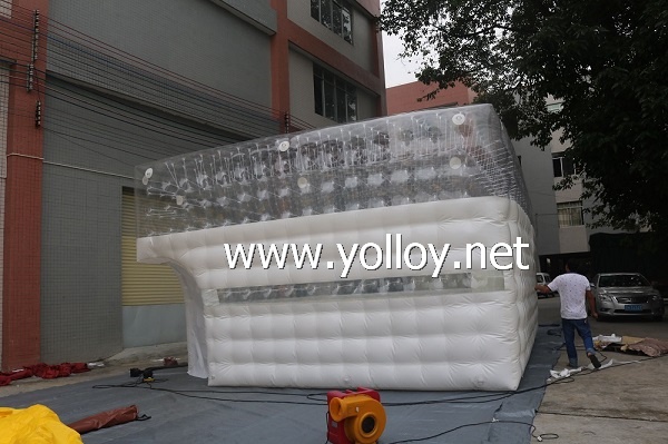 Inflatable half clear transparency cube tent