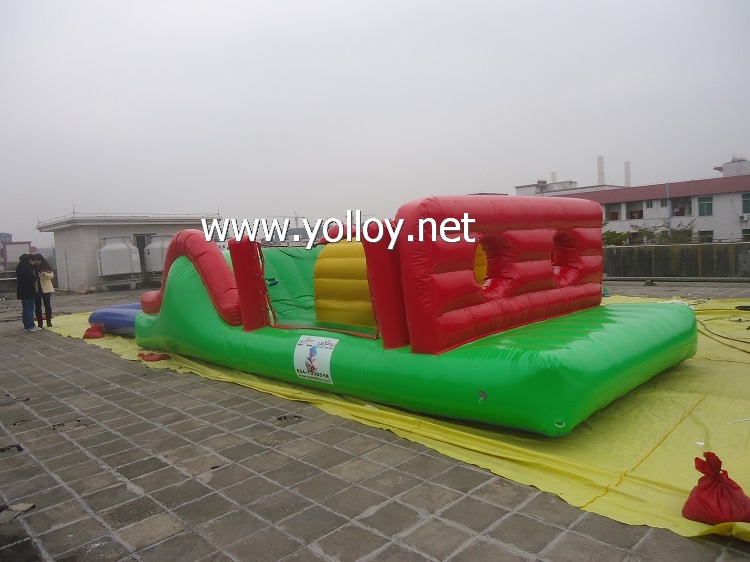 Floating water slide obstacle course