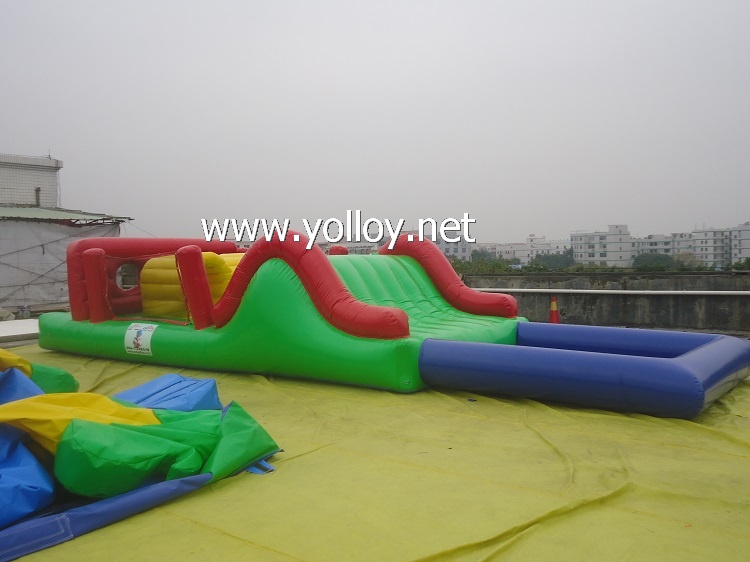 Floating water slide obstacle course