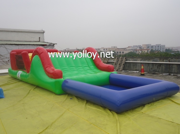 Floating water slide obstacle course