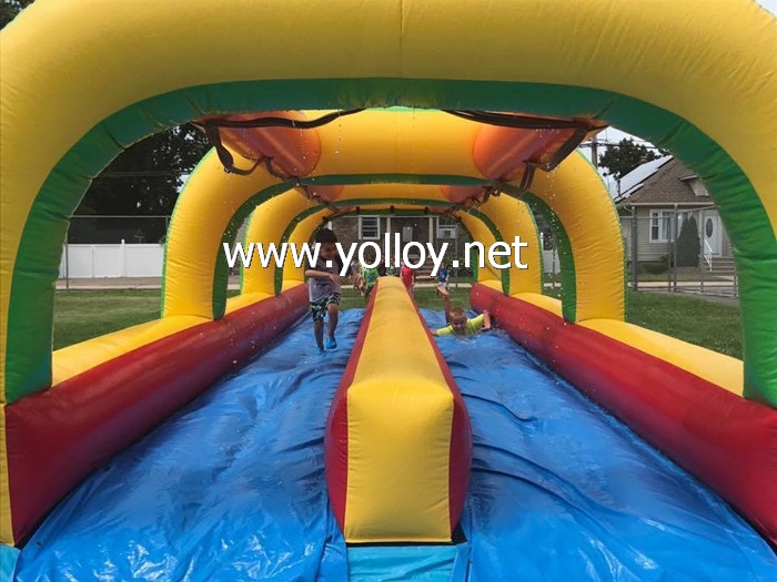 Double Lane Slip Inflatable Water City Slide With Pool