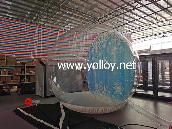Inflatable snow globe tent with snow