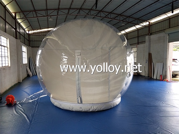 Inflatable snow globe tent with snow