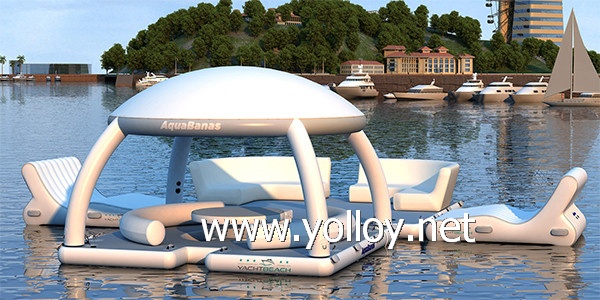 Inflatable Floating Party Platform With Sun Shelter