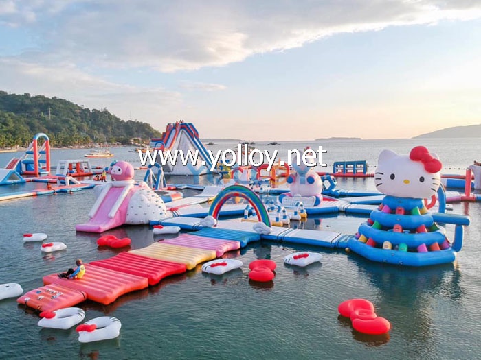 Giant inflatable waterpark on beach