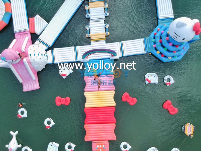 Giant inflatable waterpark on beach