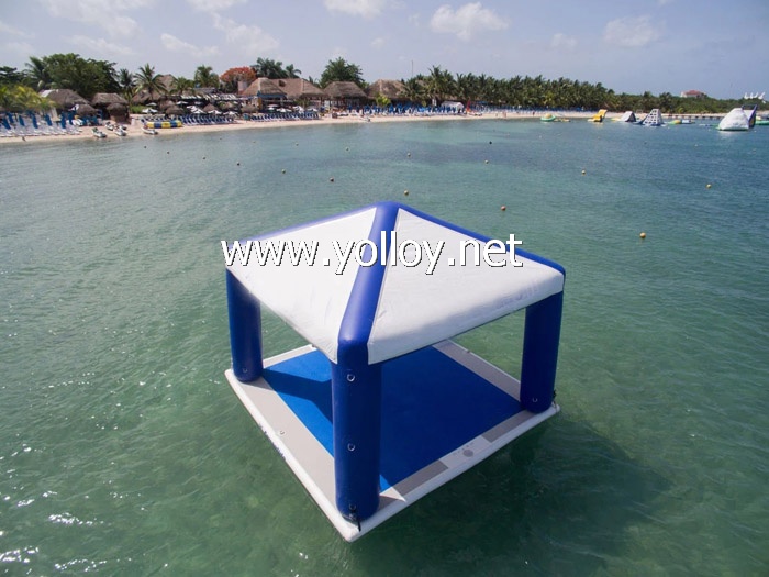 Water inflatable platform with landing paddling tent