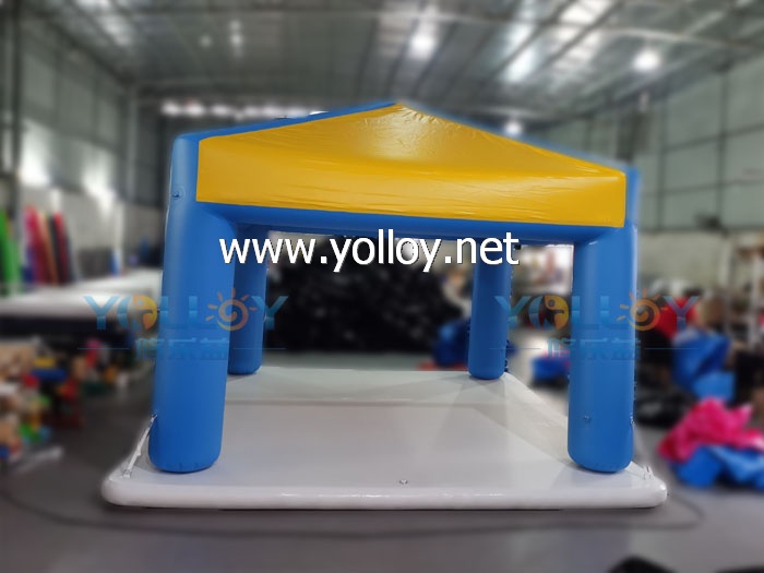 Water inflatable platform with landing paddling tent