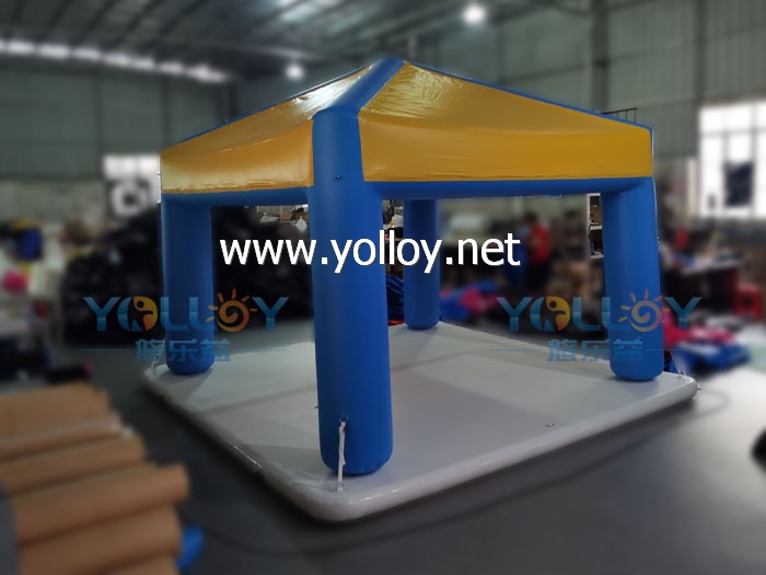 Water inflatable platform with landing paddling tent