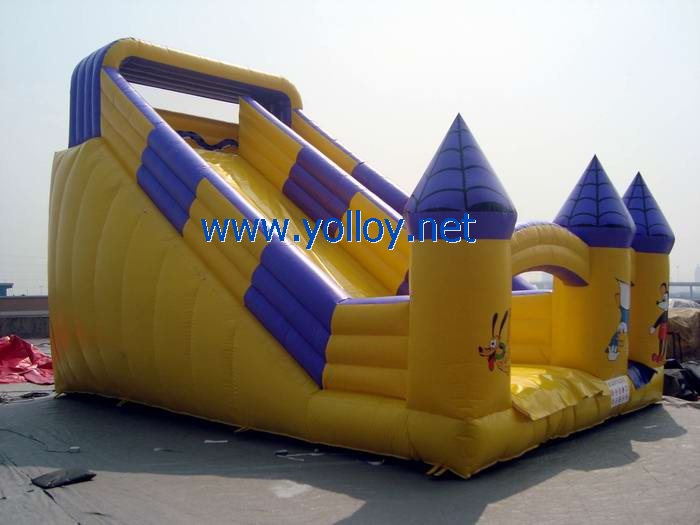 yellow Disney world inflatable castle slide