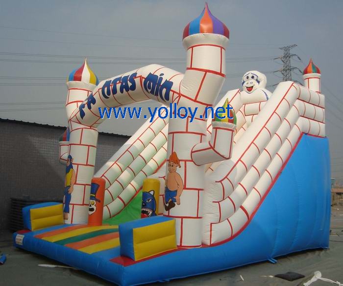 Fantastic white and blue castle inflatable slide