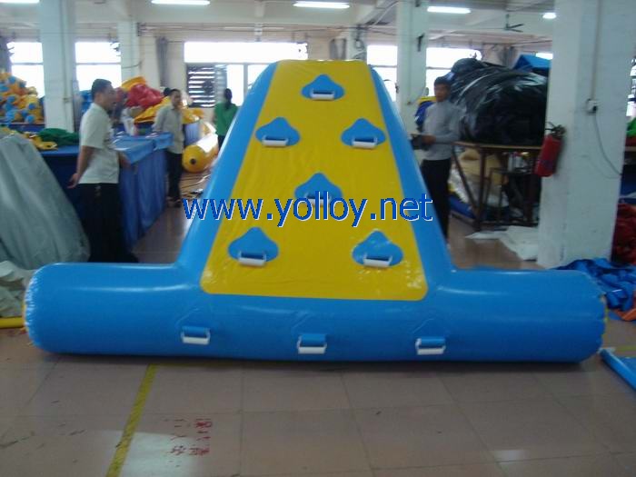 Inflatable water slide floating on water