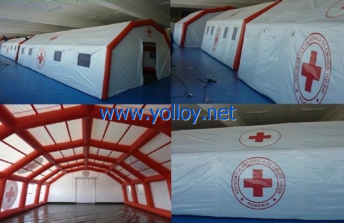 Inflatable refugee tent for first aid during disaster