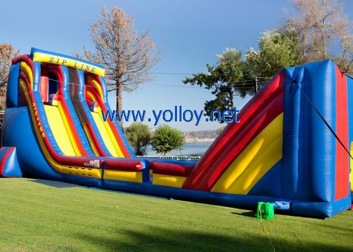 Yellow red and blue classic mobile zip line inflatable