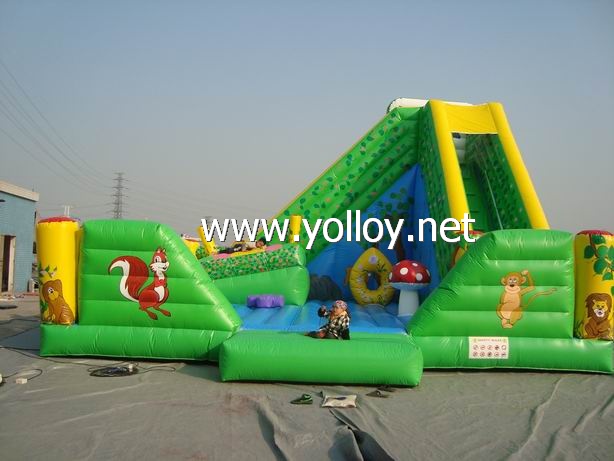 inflatable jumping with slide and obstacle