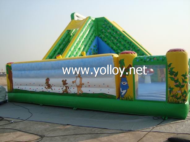 inflatable jumping with slide and obstacle