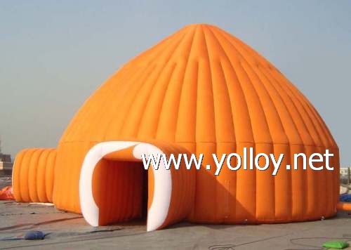 Camping in igloo dome shape for cold weather