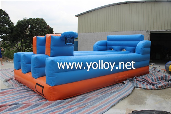 Inflatable bungee run game with basketball hoop