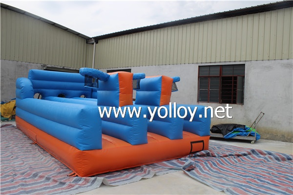 Inflatable bungee run game with basketball hoop