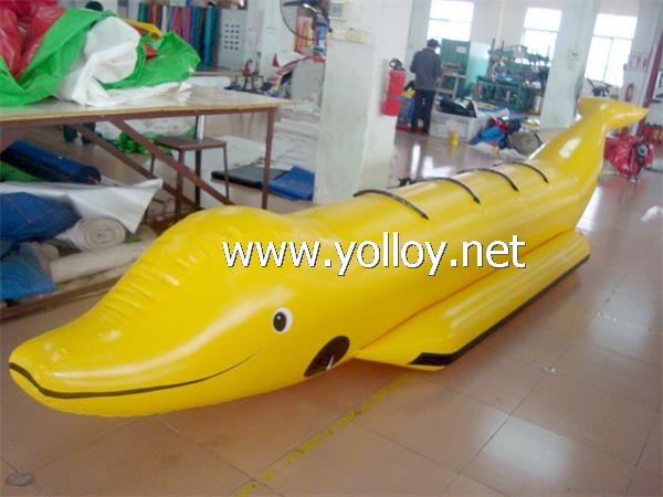 Lovely Dolphin shape fly fish boat Banana Boat in Yellow