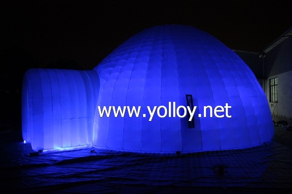 Outdoor inflatable igloo dome tent with LED lighting