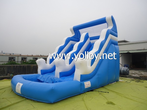 Inflatable slide with swimming pool