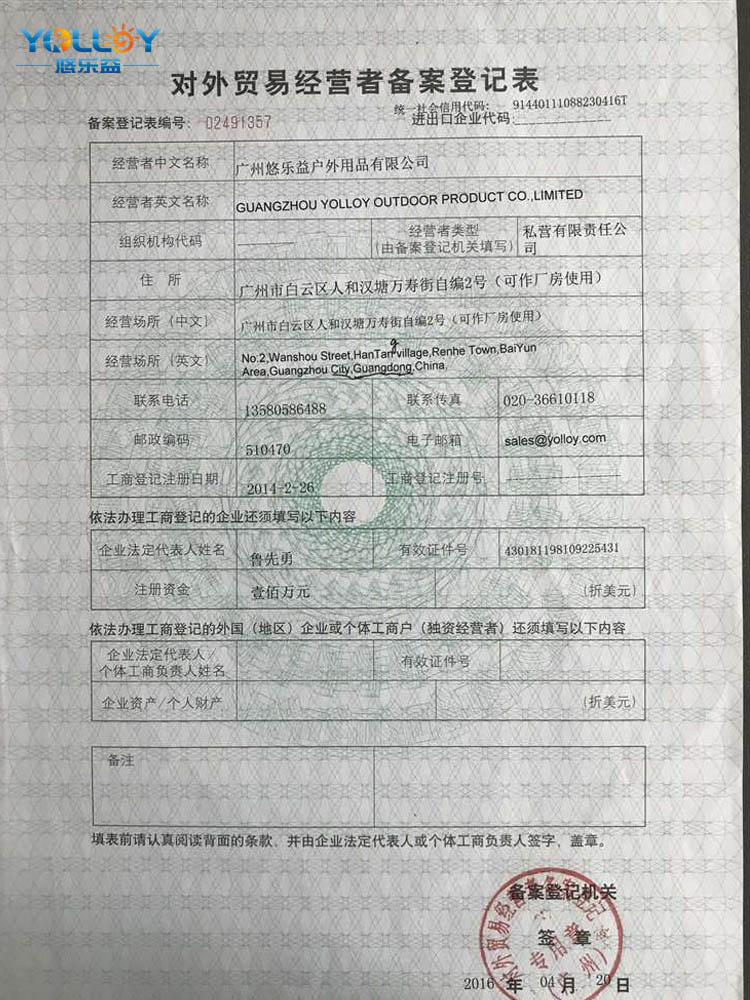 Foreign trade registration certificate