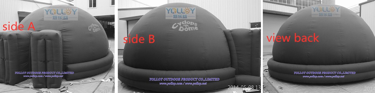 different view side of inflatable movie projection dome