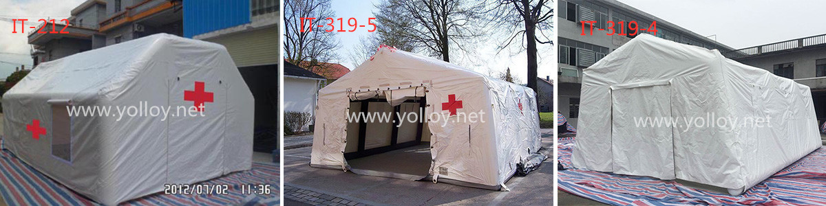 Inflatable emergency refugee tents