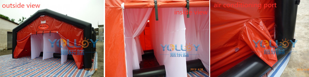 Detailed images of inflatable decontamination shower tent