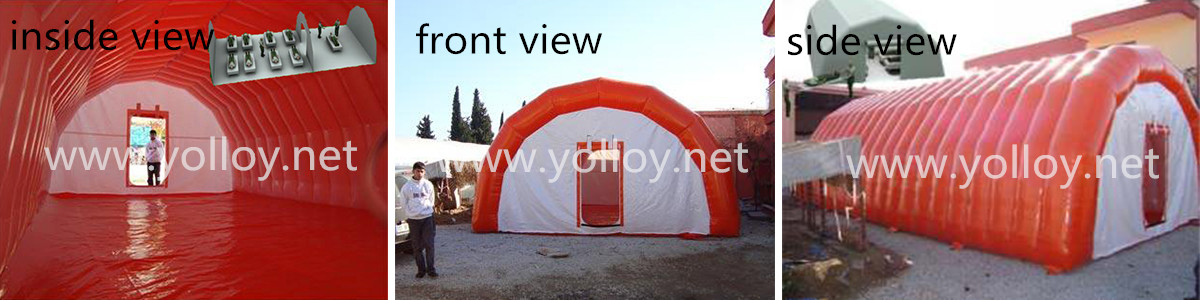 Detailed view of portable inflatable medical tent for emergency