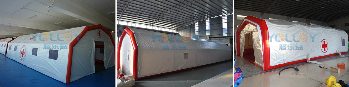 Inflatable refugee tent for first aid during disaster