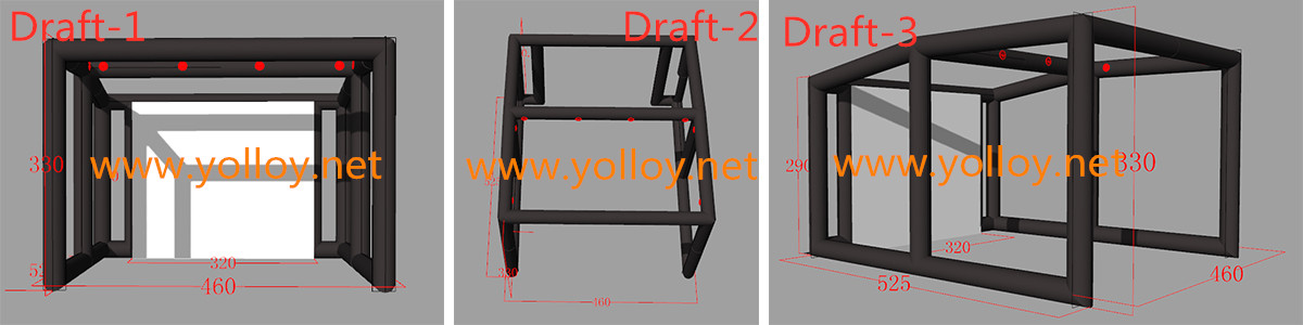 3D design draft of full swing golf home inflatable simulator