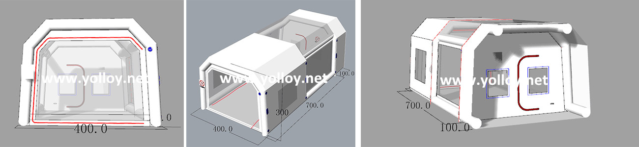3D design drawing of this inflatable spray booth tent