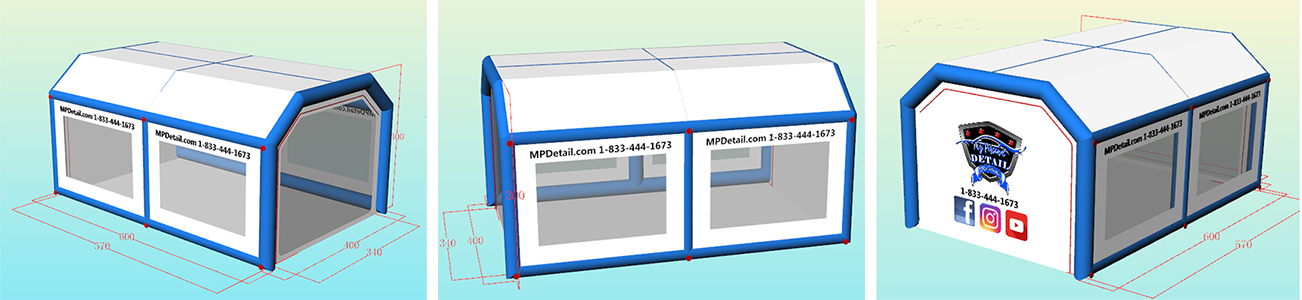 3D design drafts of inflatable garage tent