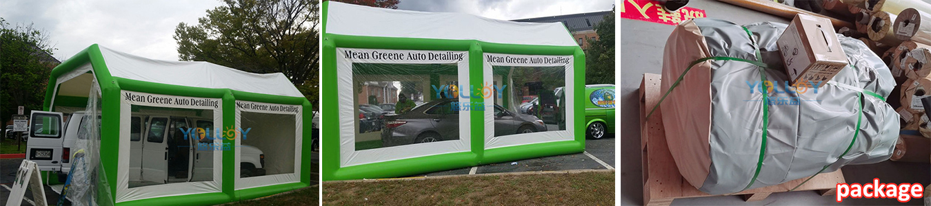 feedback in green & white color of inflatable car detailing tent