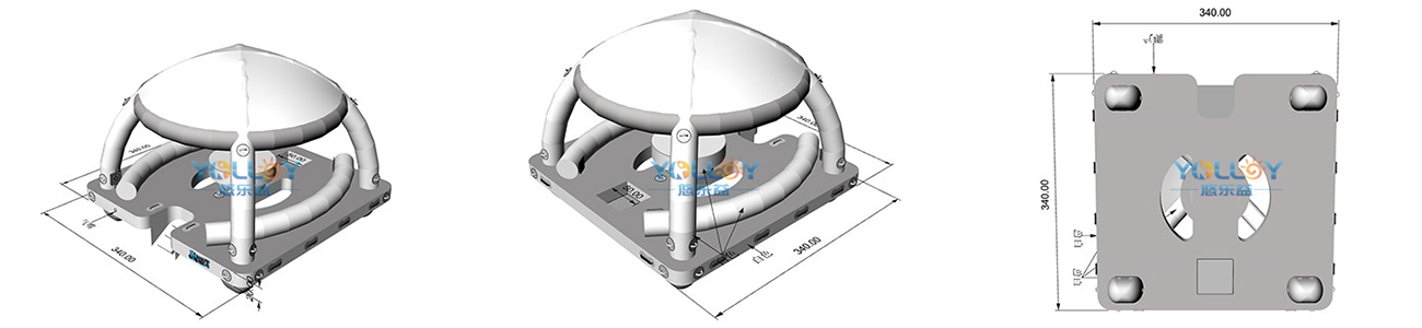 Design drawing of inflatable yacht leisure platform with tent