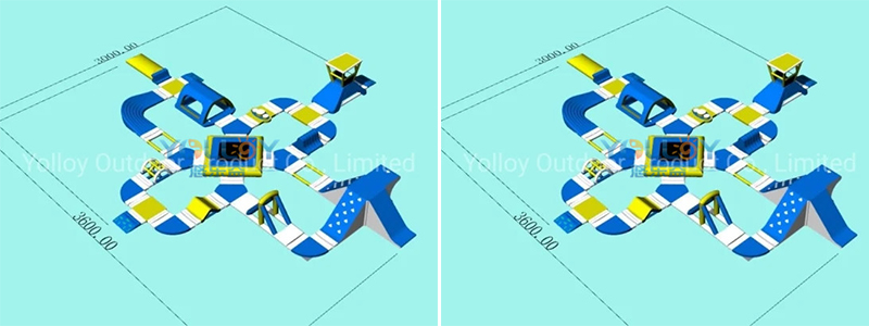 3D design of inflatable floating aqua sports water park 