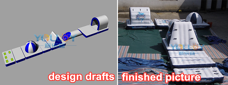 3D design drafts of swimming pool inflatable obstacle course