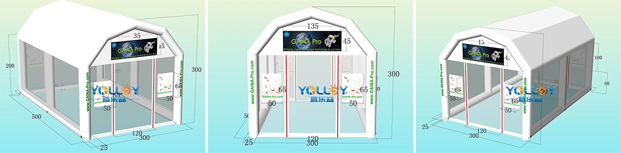 3D design drfats of inflatable work tent shelter