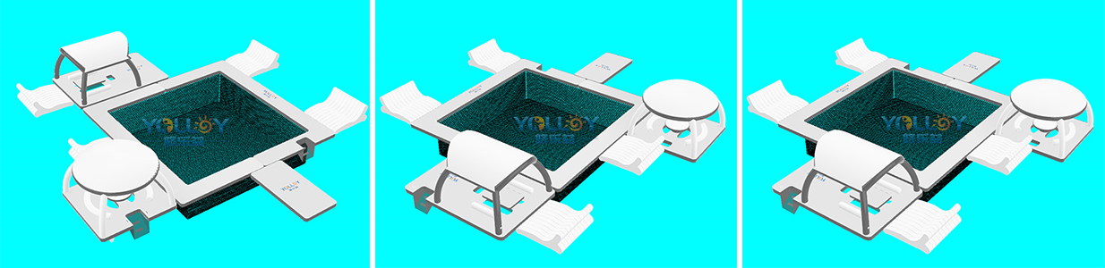 3D design drafts of inflatable island dock swim platform