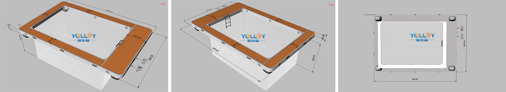 3D design drawing of inflatable jellyfish yacht pool