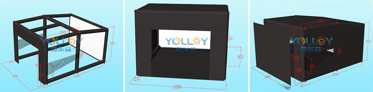 3D design drafts of inflatable golf simulator enclosure