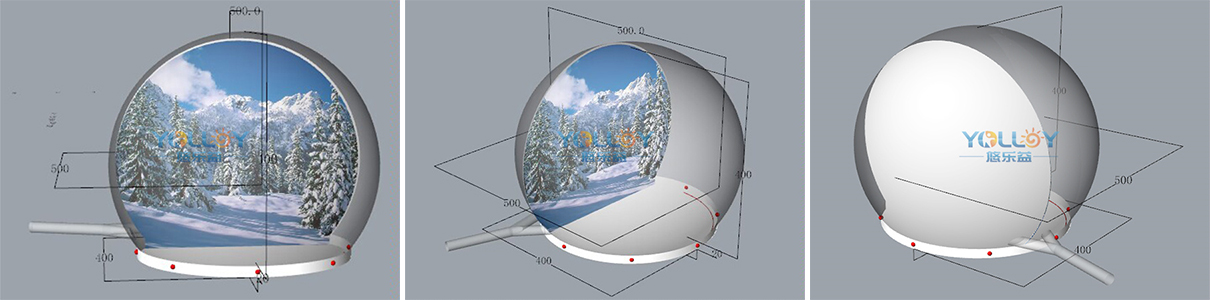 3D design drafts of inflatable snow globes for Christmas